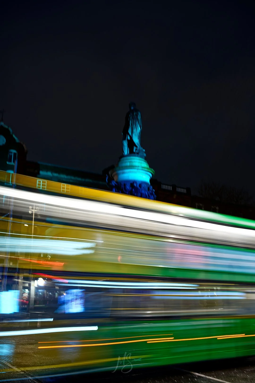 Photo of a bus in motion in Dublin Ireland