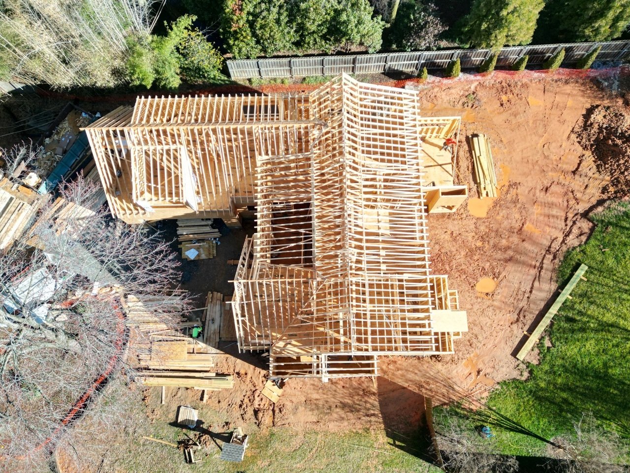 Custom Home in the framing phase of construction