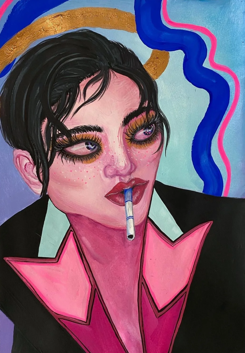 "Pink" gouache on paper 7x9"