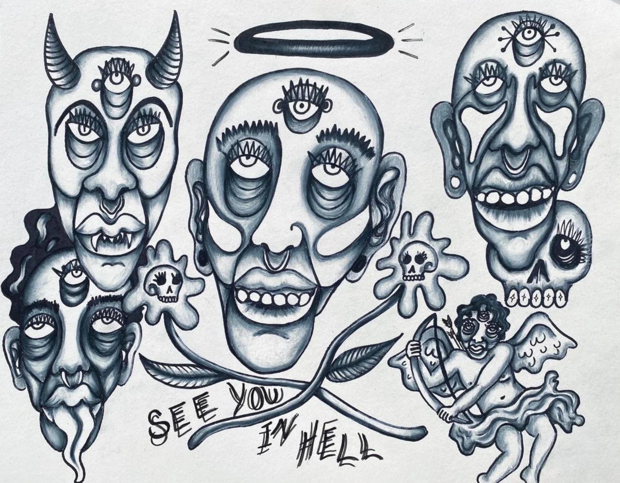 "See you in Hell" colored pencil and ink on bristol board 11x14"