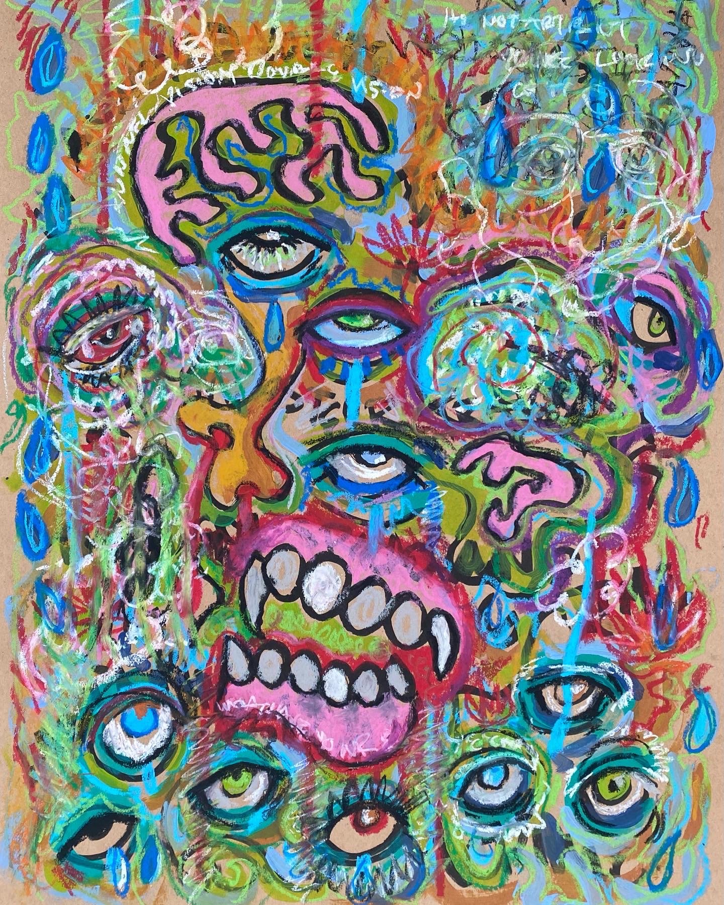 "Temporal Displacement" acrylic, oil pastel and ink on recycled bogus board 18X24