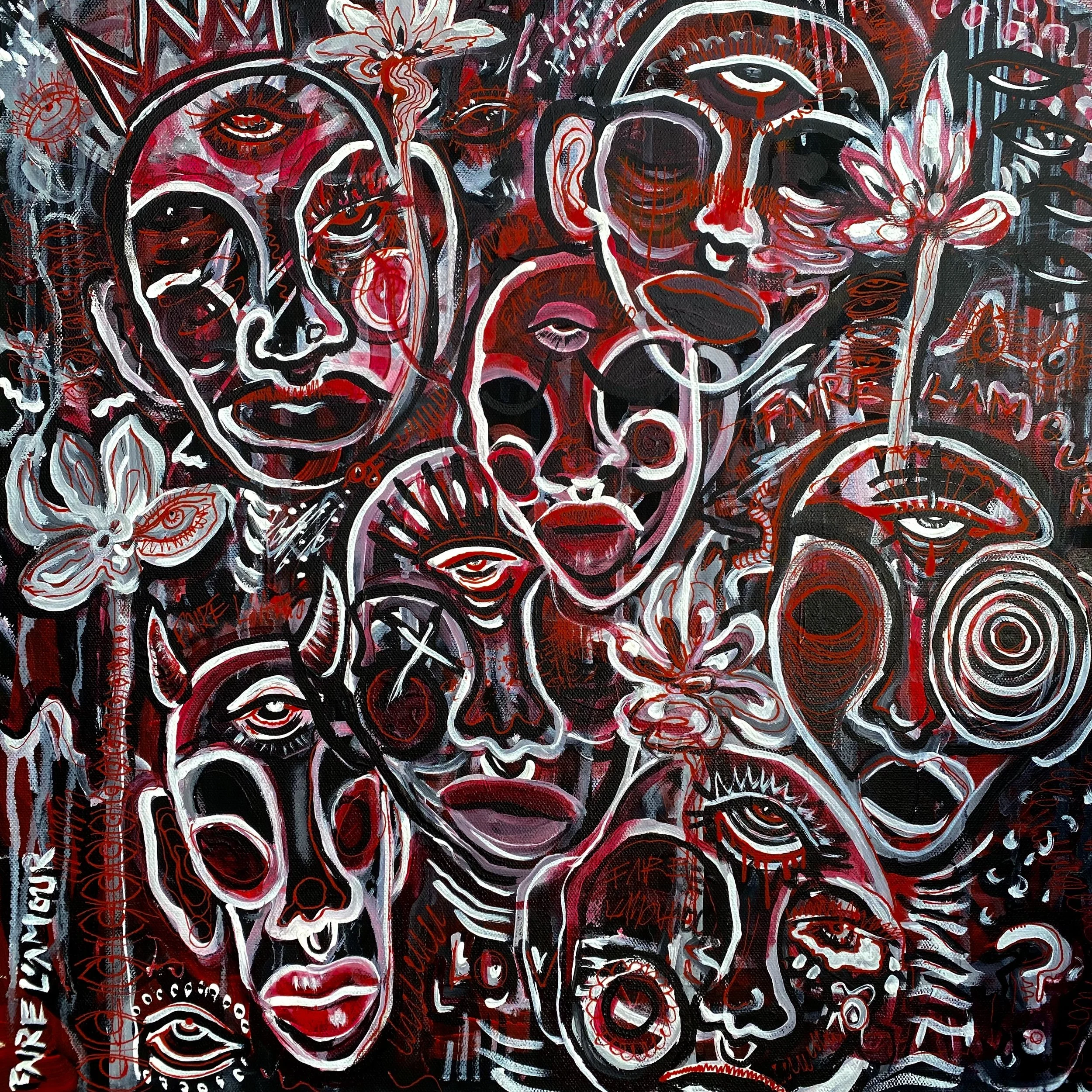 "FAIRE L'AMOUR" acrylic on canvas 20x20"