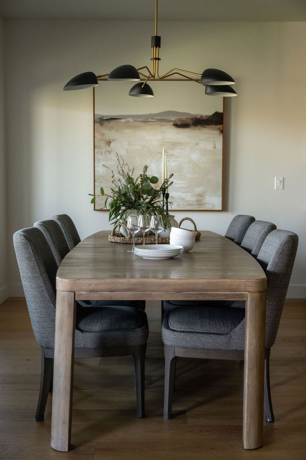 Dining area with upholstered chairs and wood table made with exceptional craftsmanship