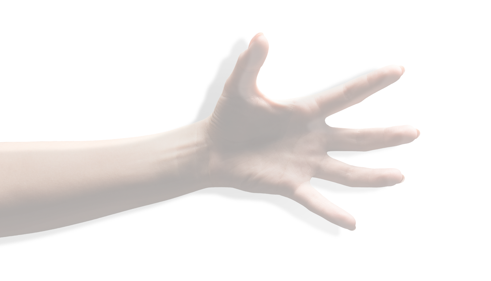 A person's arm and hand reaching out with fingers slightly separated, extended horizontally against a black background, with colorful horizontal lines overlapping the fingers and palm.