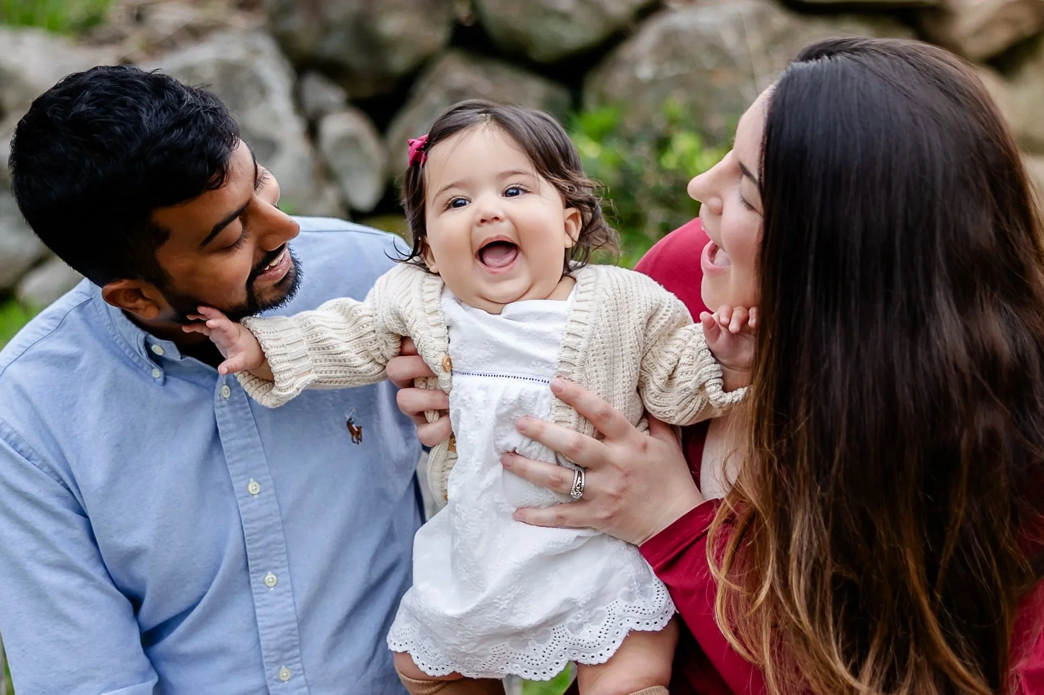 Family milestone session in Boston backyard celebrating first birthday
