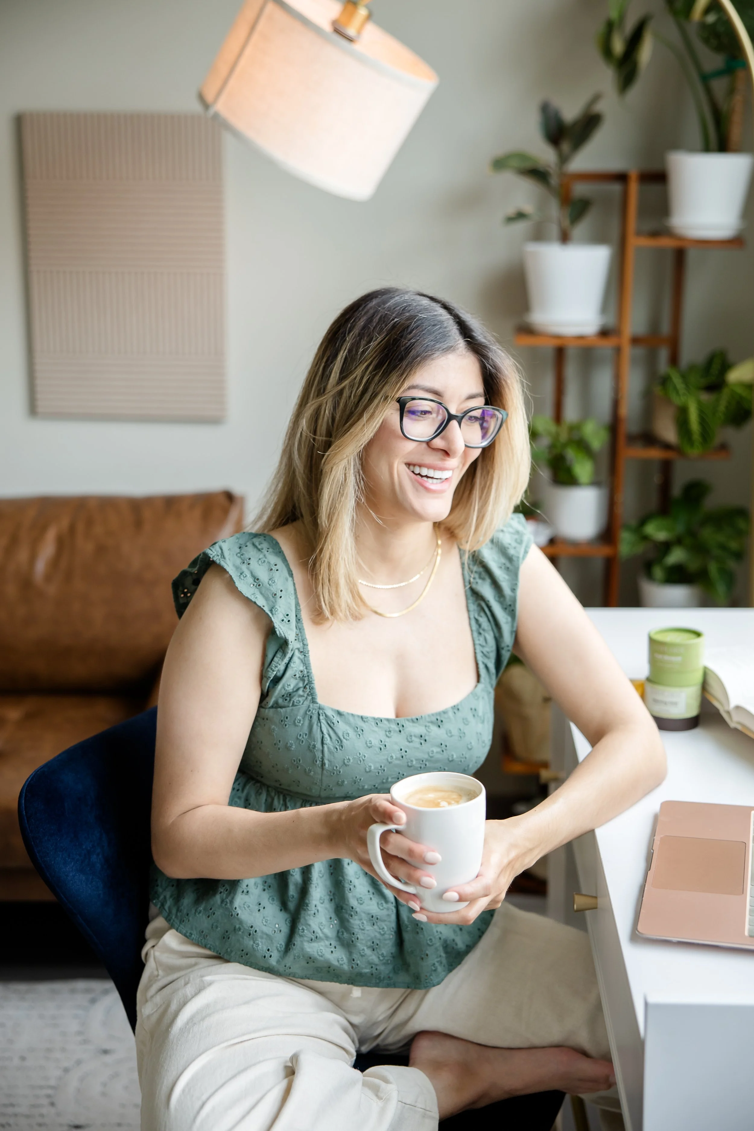 Boston branding photography for creative entrepreneur with laptop and coffee