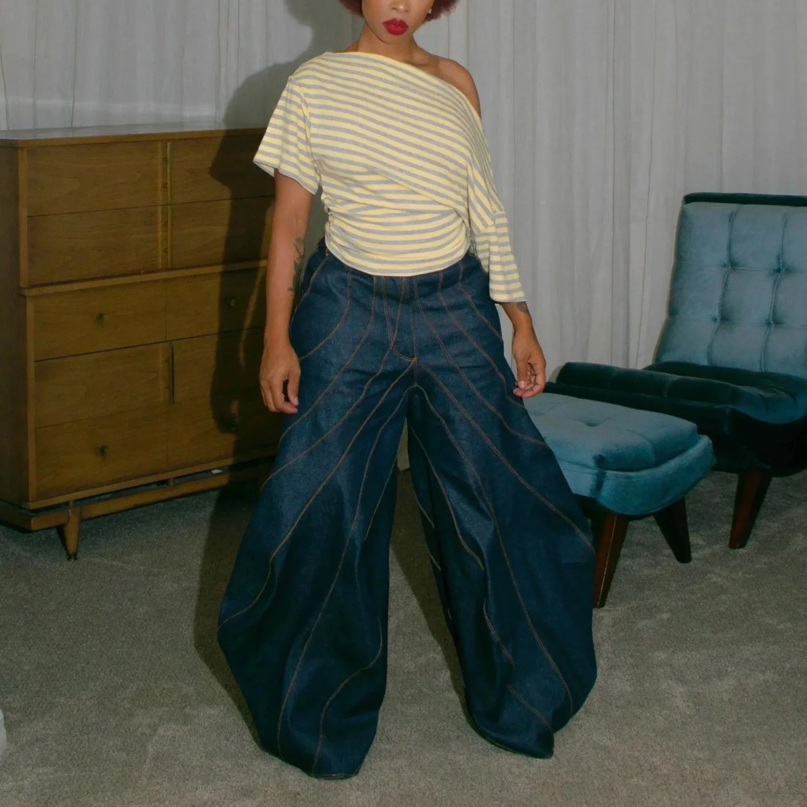 Tilled Field - Sculptural 3D Spiraling Panel Jeans