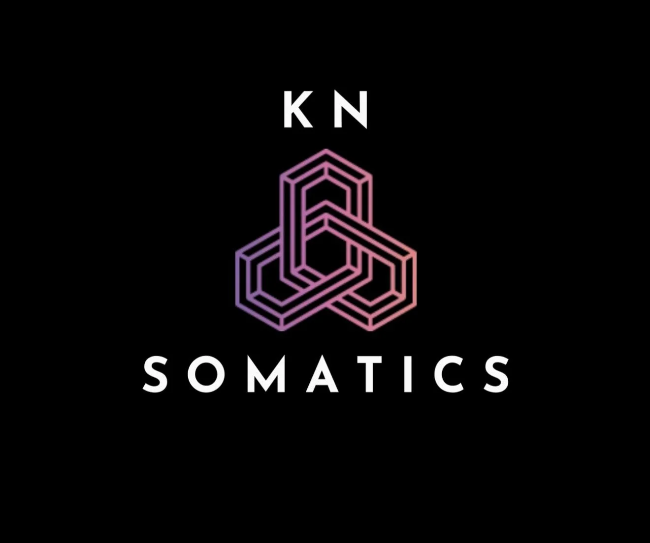 Logo featuring interlocked geometric shapes in purple and pink with the words 'KN SOMATICS' in white against a black background.