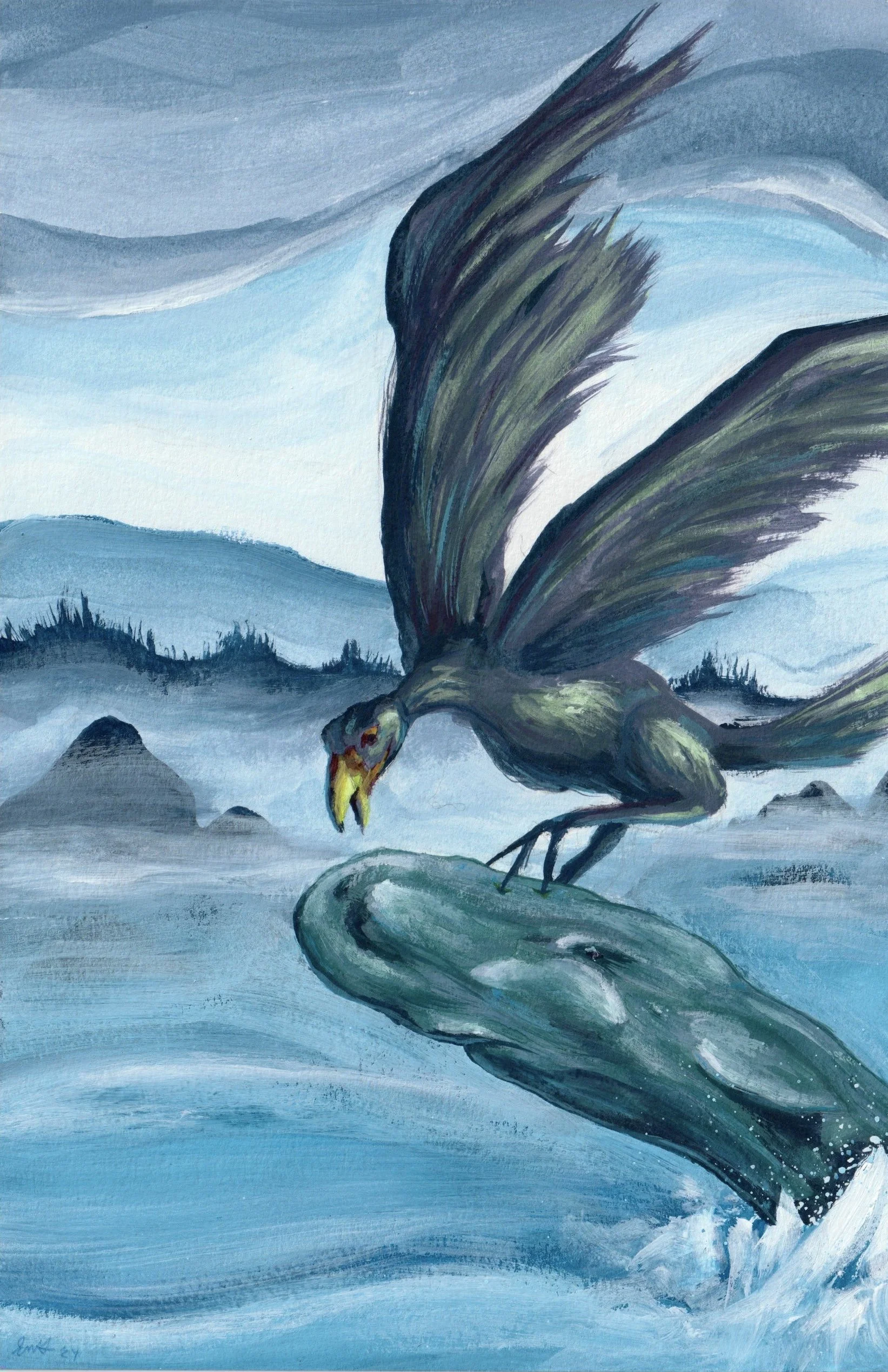 Thunderbird, gouache, 2024