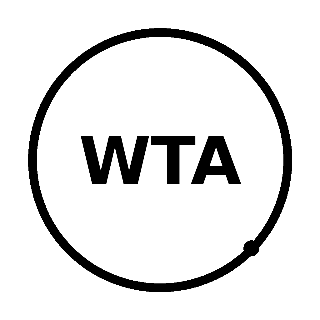 Text WTA in a black circle with white background