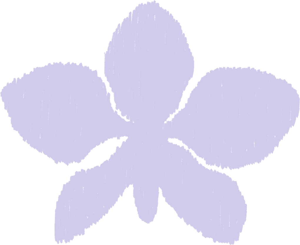 A stylized light lavender flower with five rounded petals on a black background.