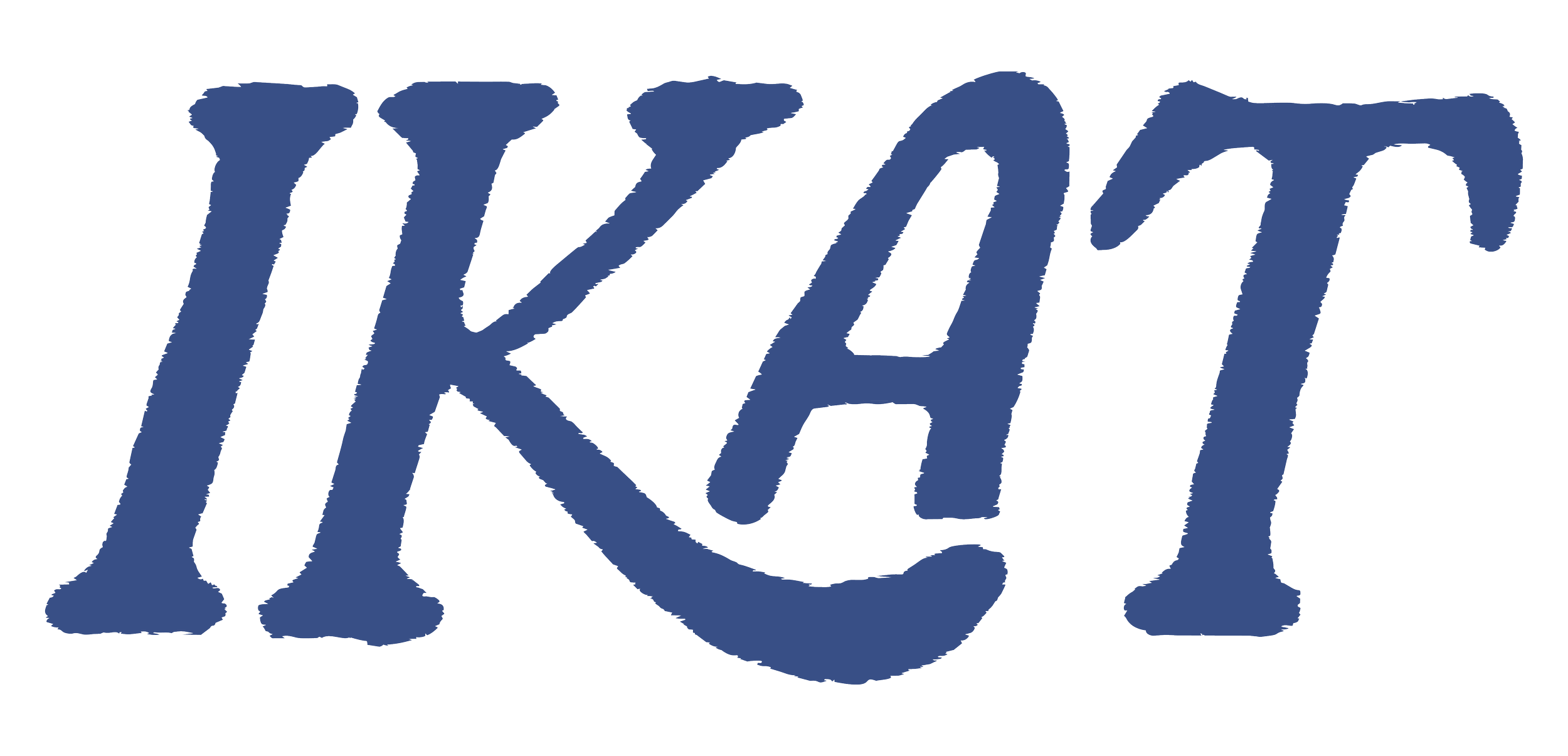 The word 'IKAT' written in large blue stylized letters with a curved design.