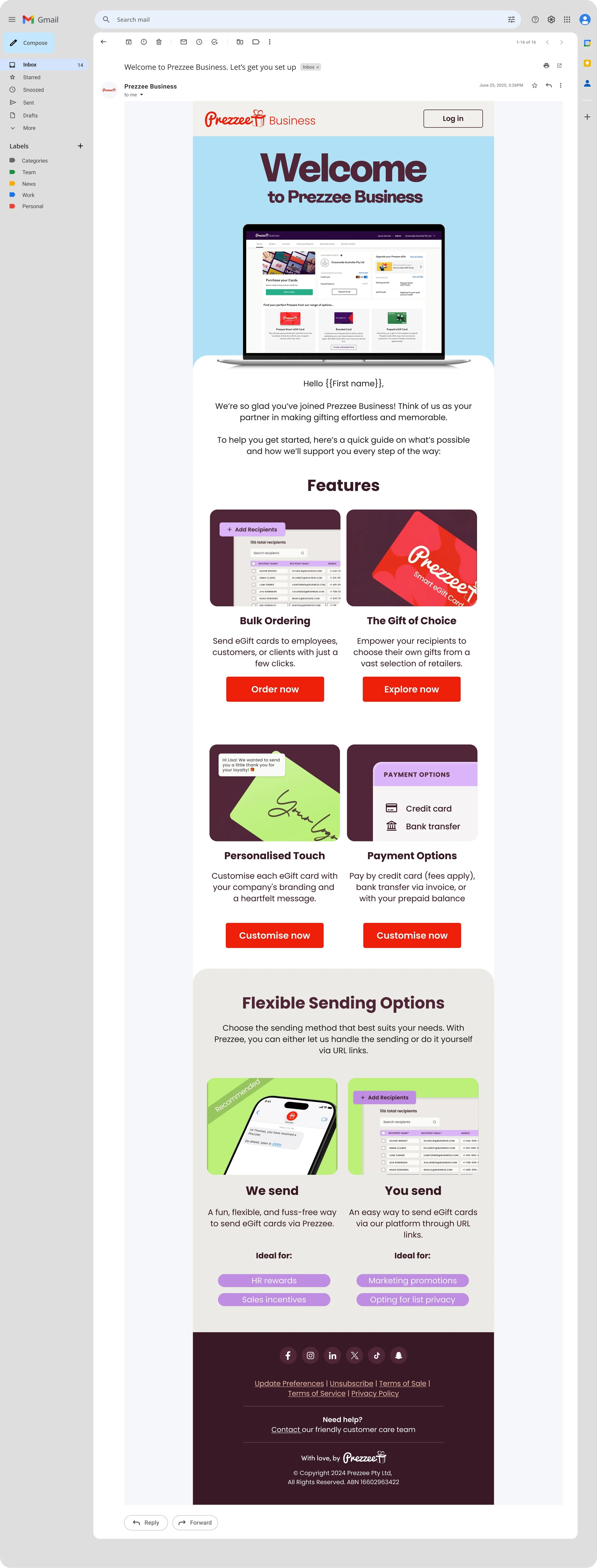 B2B welcome email — scroll to view