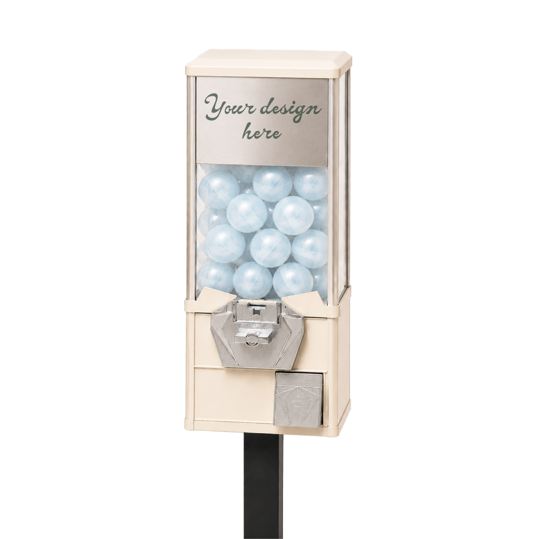 A vintage coin-operated gumball machine