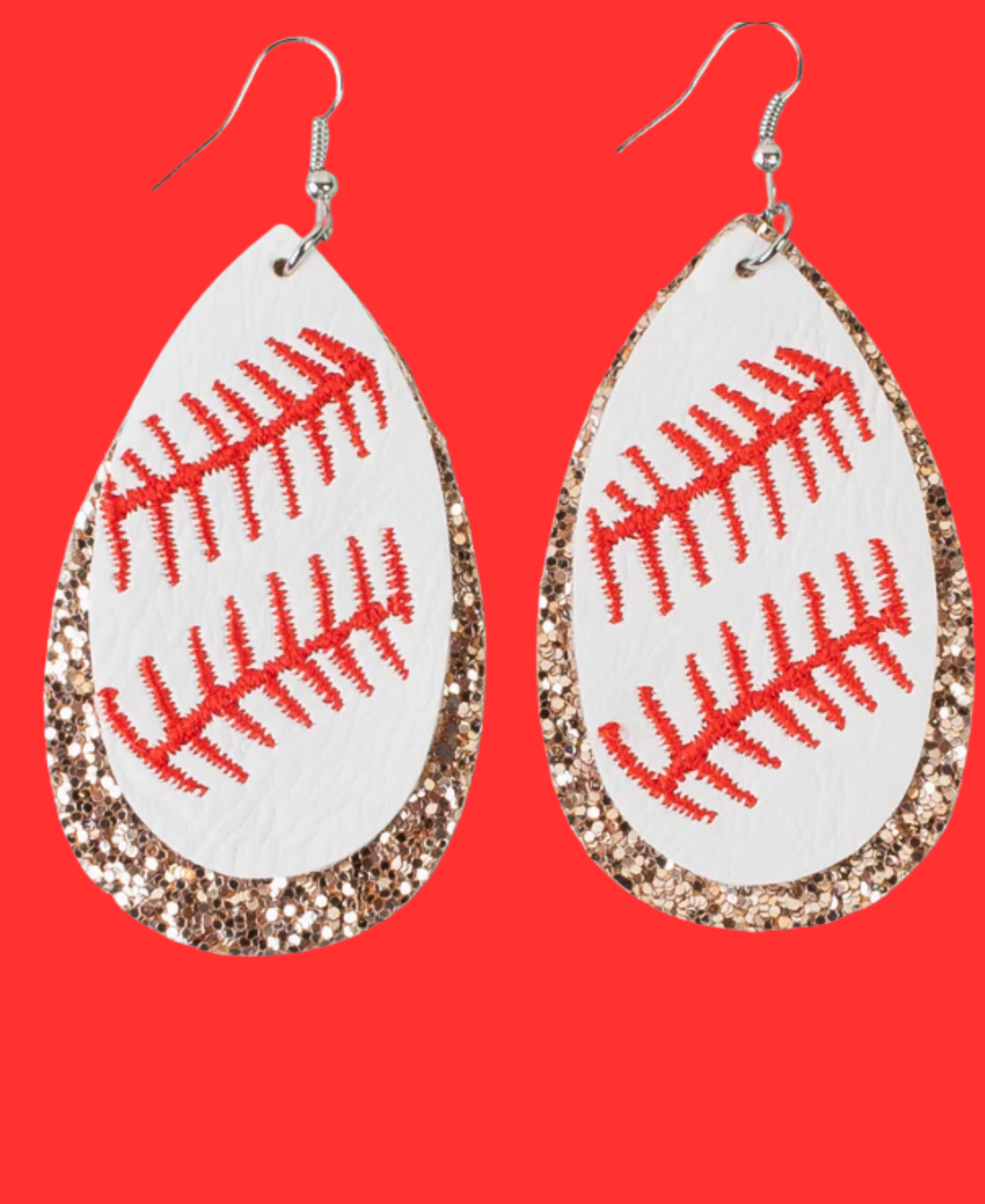 Baseball Earrings w/Rose Gold Glitter