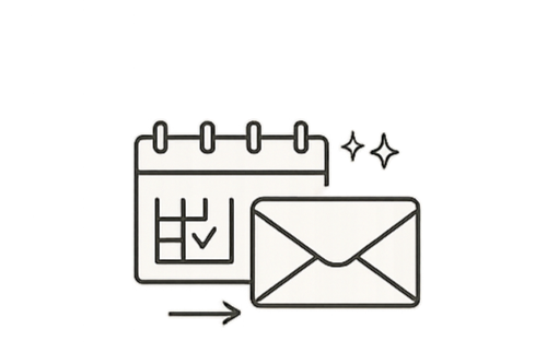 Icon of a calendar with a checkmark and an envelope, representing scheduling and email or messaging.
