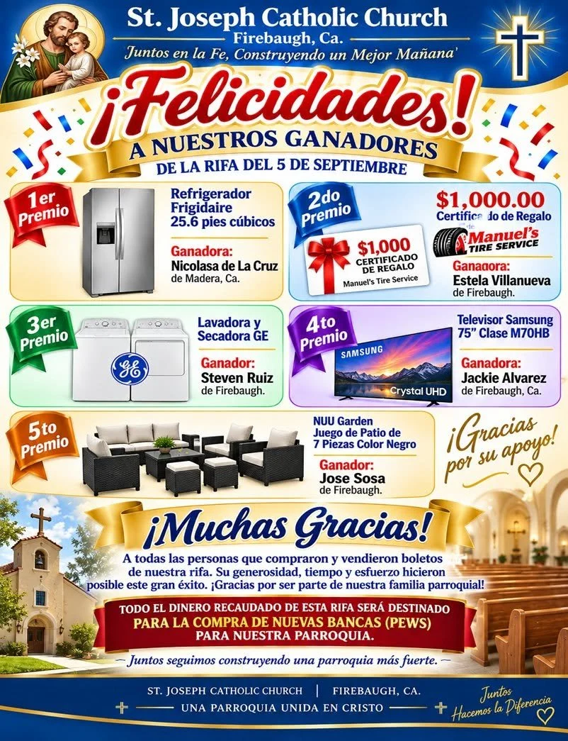 ¡Felicidades!! A NUESTROS GANADORES
DE LA RIFA DEL 5 DE SEPTIEMBRE