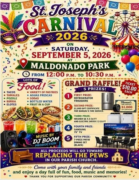 St. Joseph's CARNIVAL 2026 ON SATURDAY,
SEPTEMBER 5, 2026