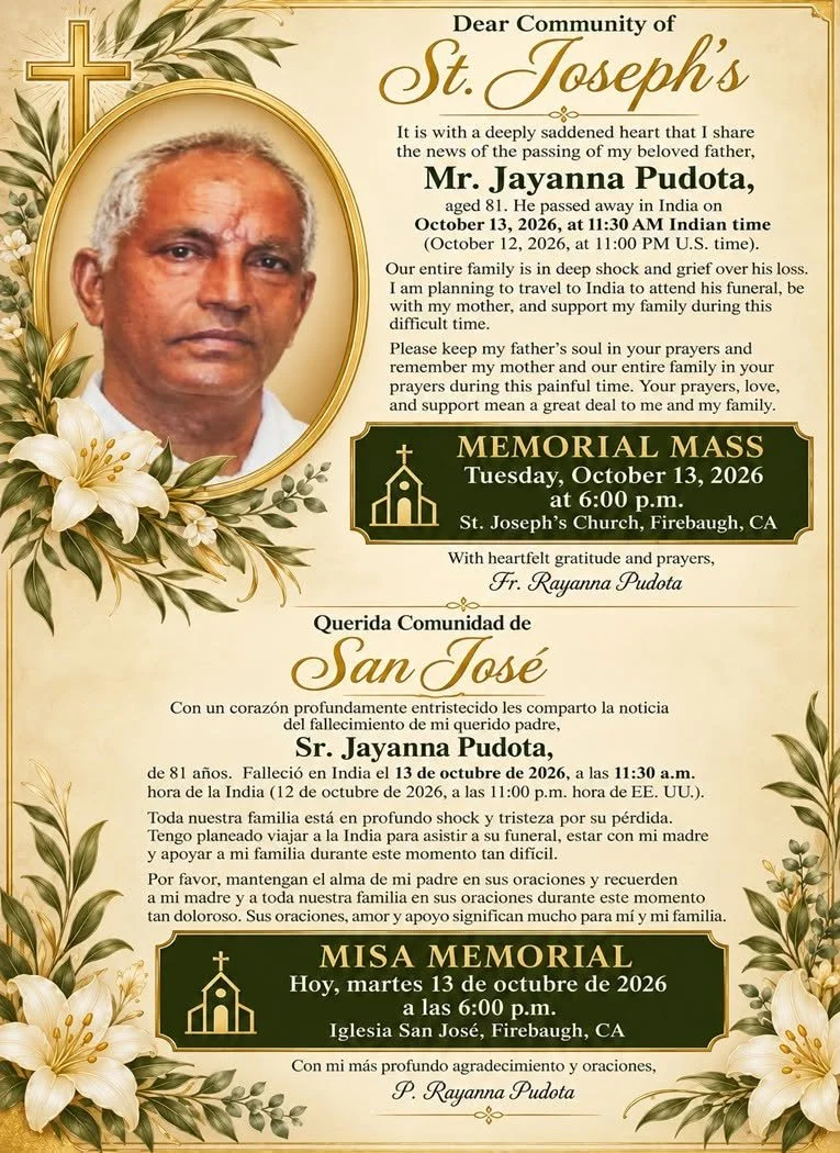 It is with a deeply saddened heart that I share the news of the passing of my beloved father, Mr. Jayanna Pudota