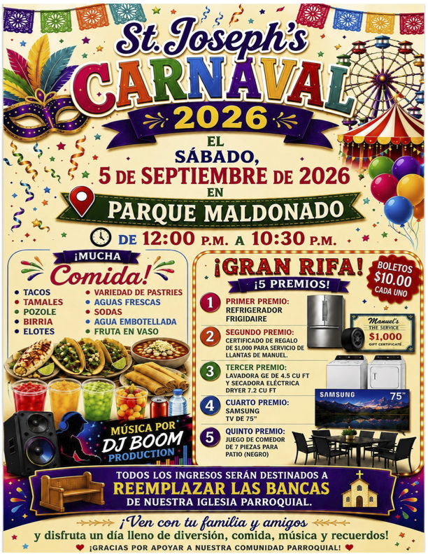 Carnaval anual de la Iglesia de San José EL
SÁBADO DE SEPTIEMBRE DE 2026