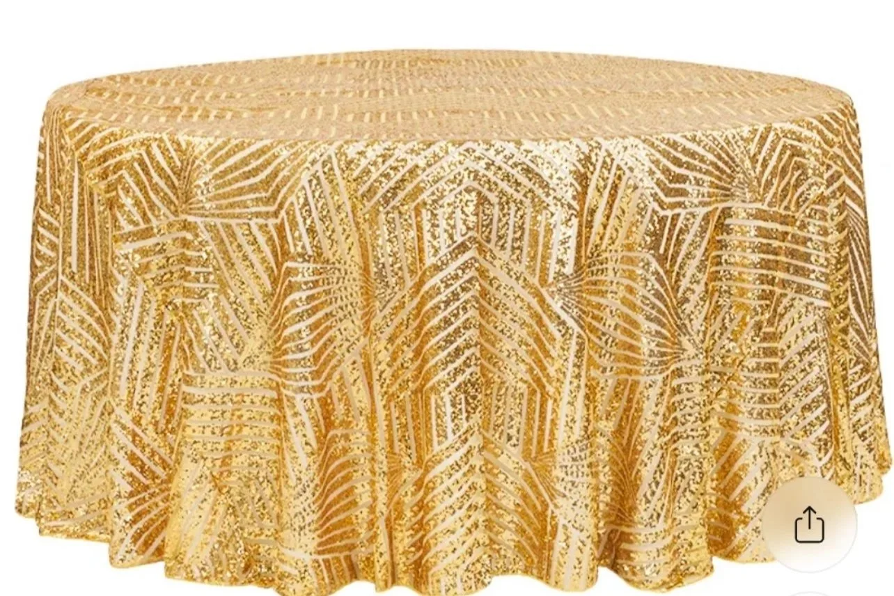 Round Sequin Gold Table Cloth- 132”