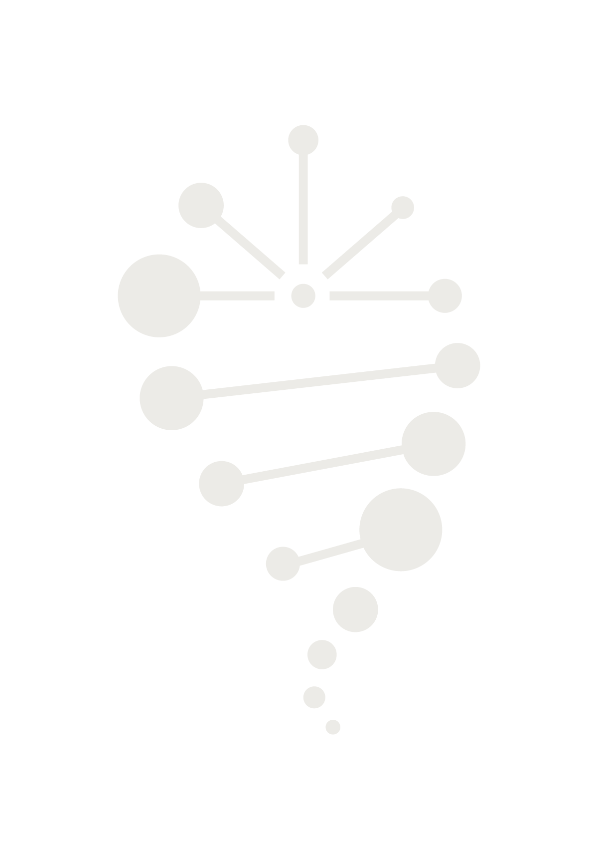 A light-colored abstract design resembling a vertical pattern of circles connected by lines to resemble DNA and a cannabis leaf at the top, with decreasing size towards the bottom.