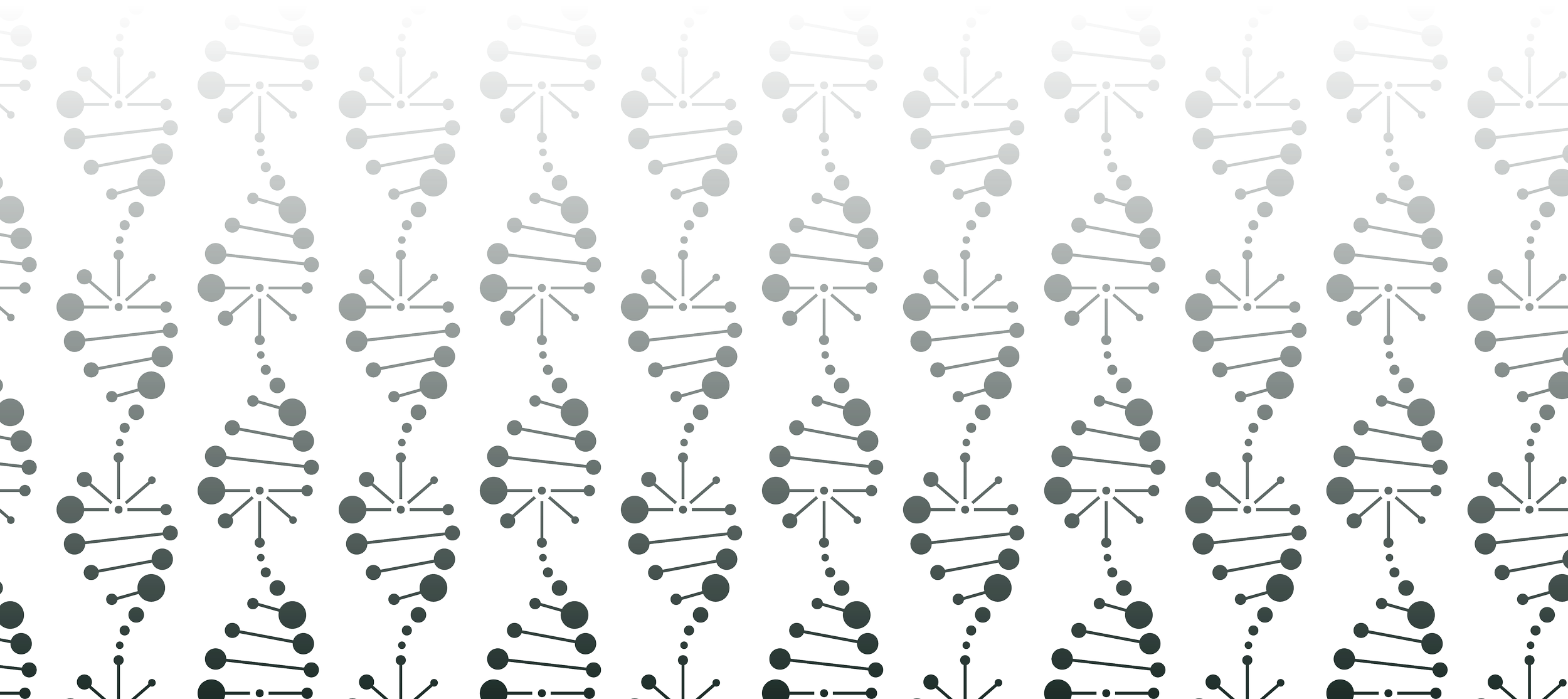 A repetitive pattern of stylized DNA double helix structures from the Tranquil Gardens brand on a dark background.