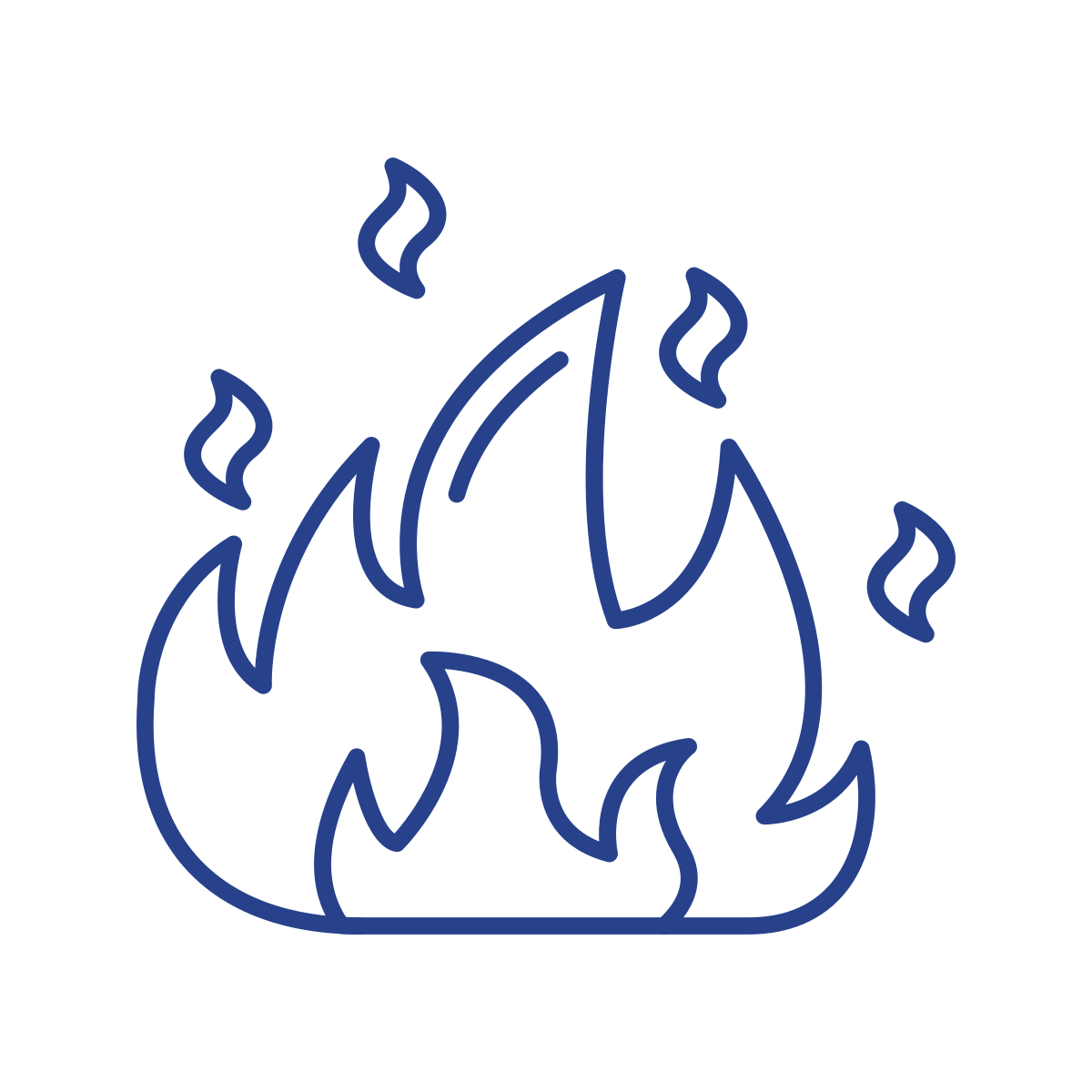 Outline drawing of a fire with flames and smoke rising upward.