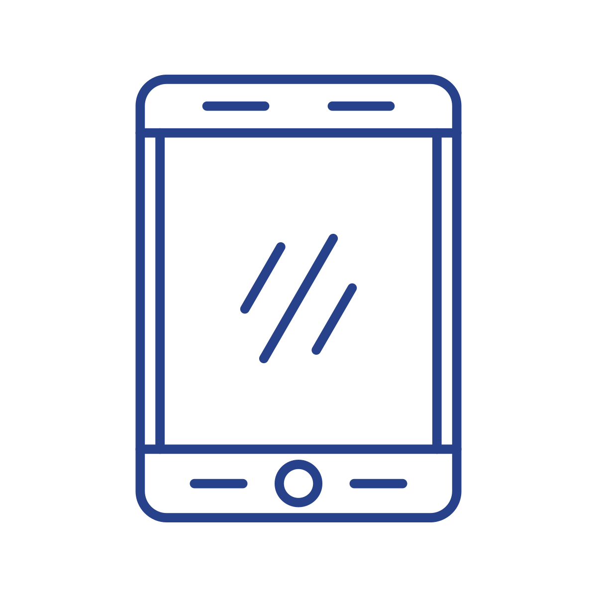 Line drawing of a smartphone with a home button and a reflective screen.