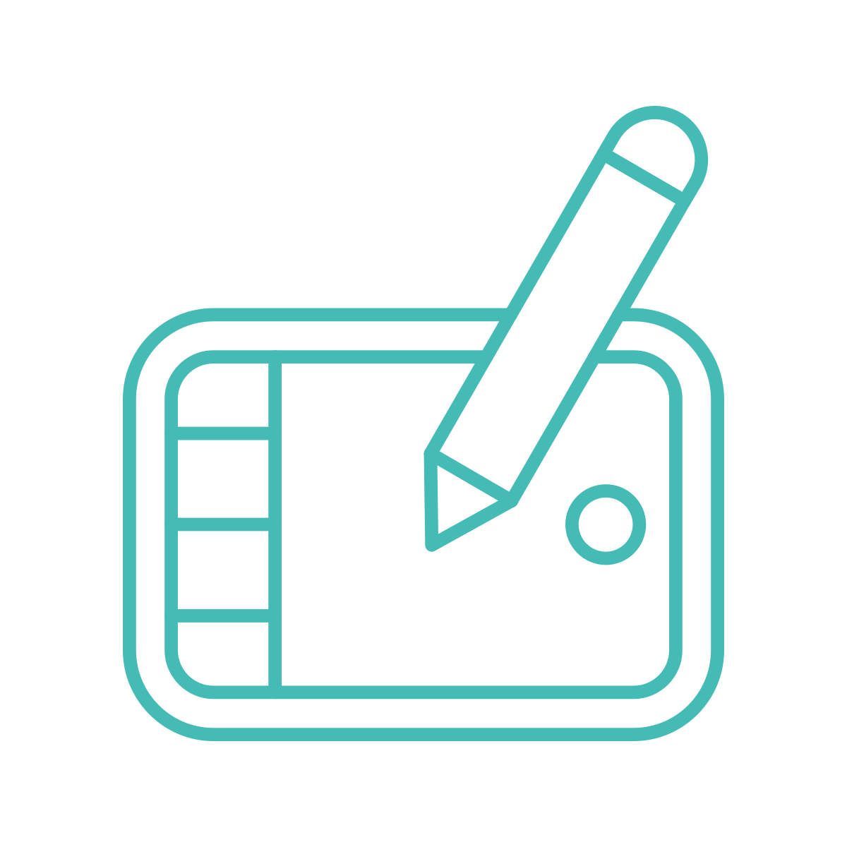 Line drawing of a tablet with a pencil in a sketching app