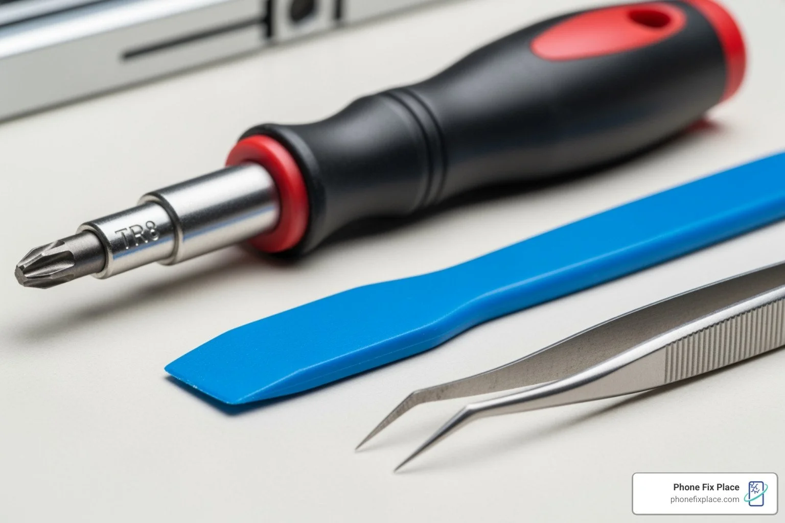 tech toolkit showing a TR8 security screwdriver, spudger, and tweezers - microsoft xbox one controller repair