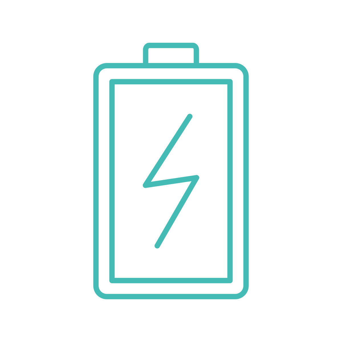 Outline of a smartphone with a lightning bolt symbol on the screen, indicating charging.