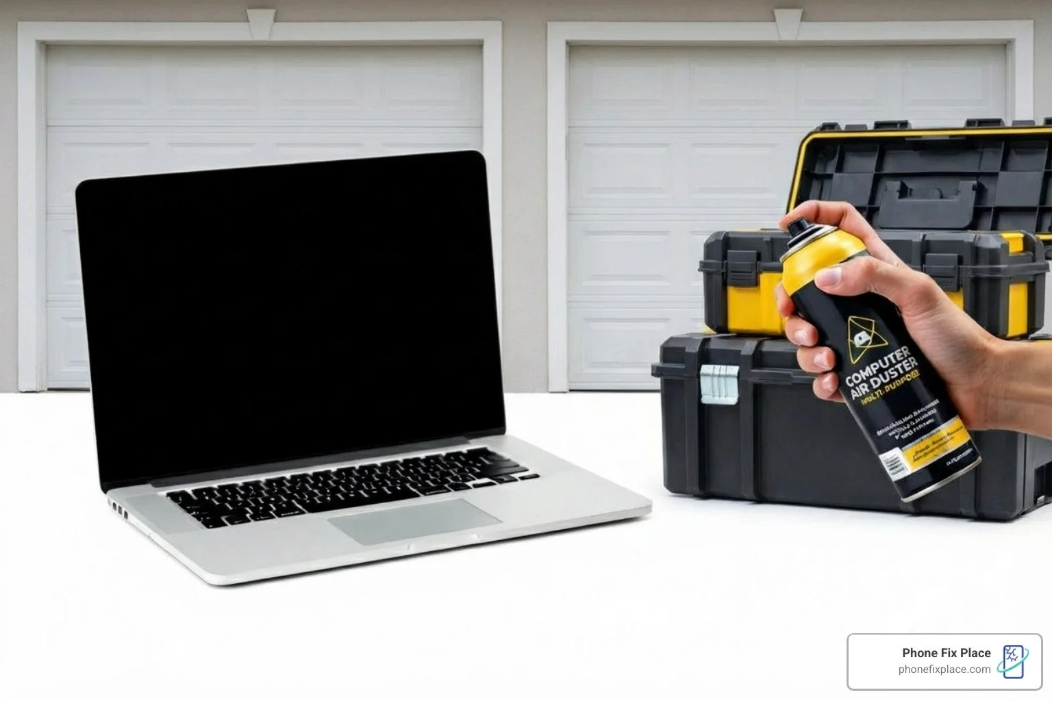 can of compressed air next to a MacBook - MacBook keyboard fix