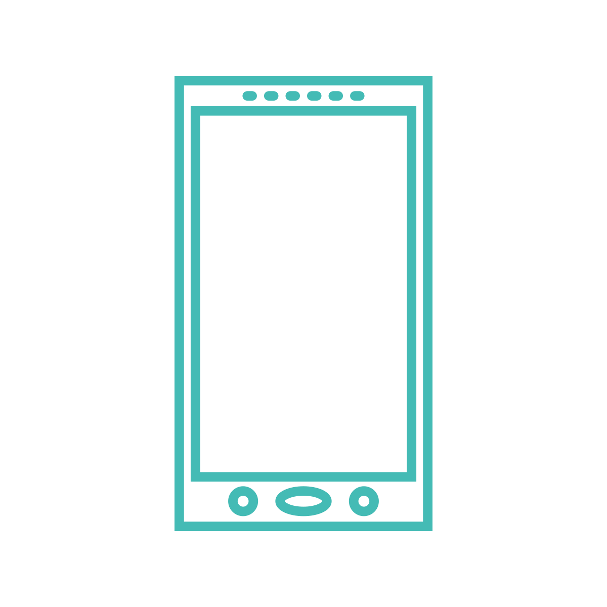 Outline of a smartphone in blue color with screen and control buttons.