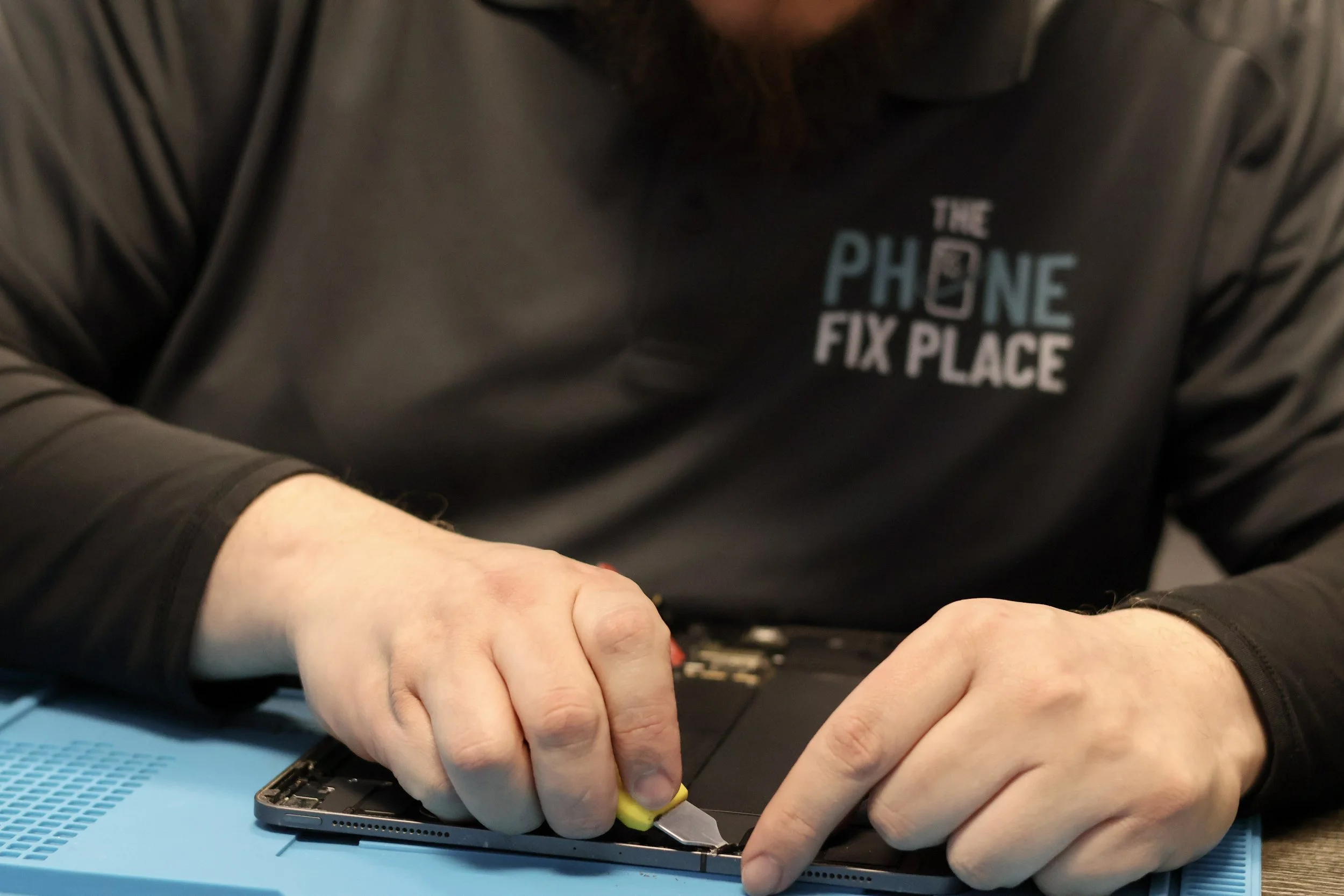Close-up of a professional laptop repair in Albuquerque.