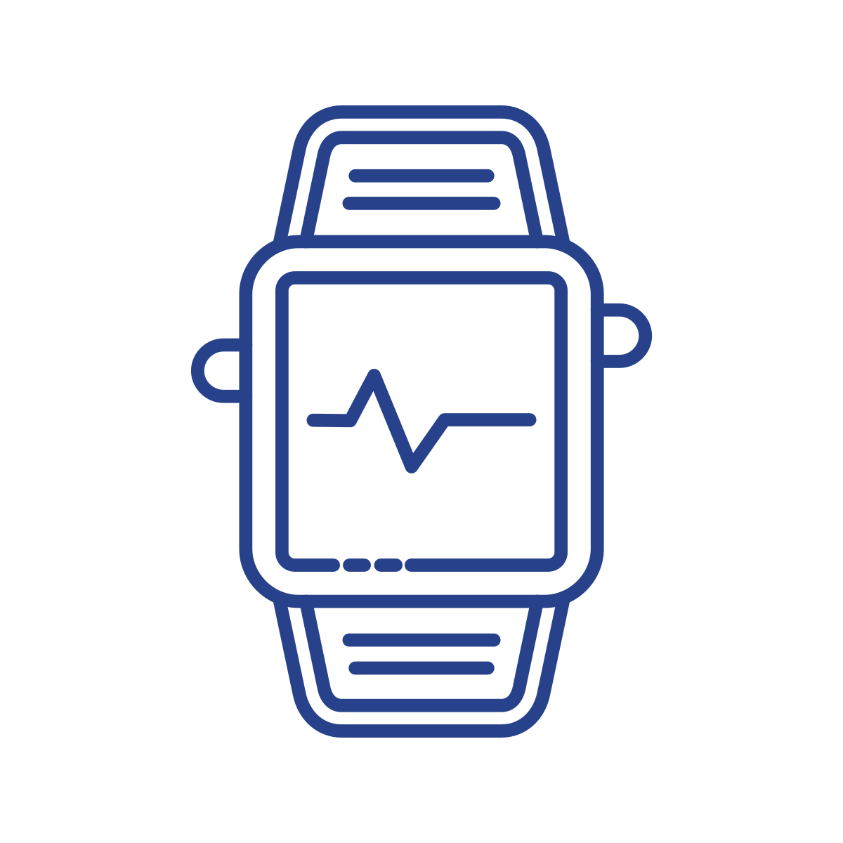 Line drawing of a smartwatch displaying a heart rate monitor with a line graph.
