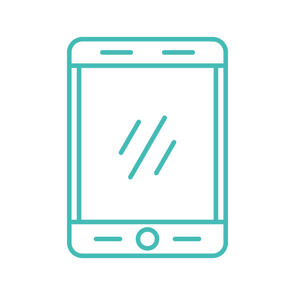 Outline of a smartphone with a reflective screen and a circular home button.