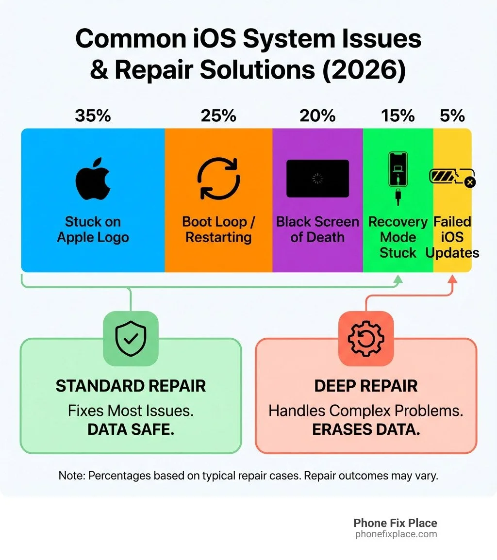Infographic showing common iOS system issues