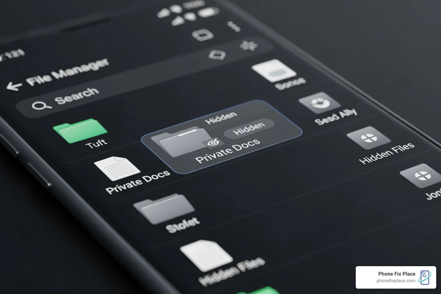 Android device screen displaying files for hidden file recovery.