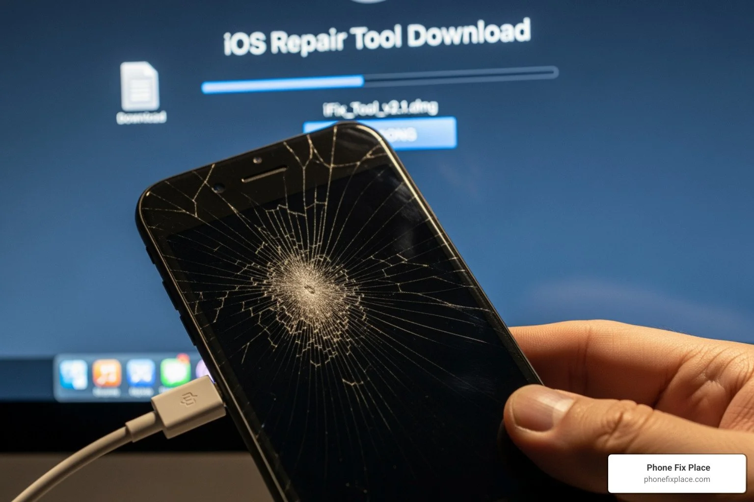 Computer screen showing a repair tool interface with an iPhone connected - ios repair tool download