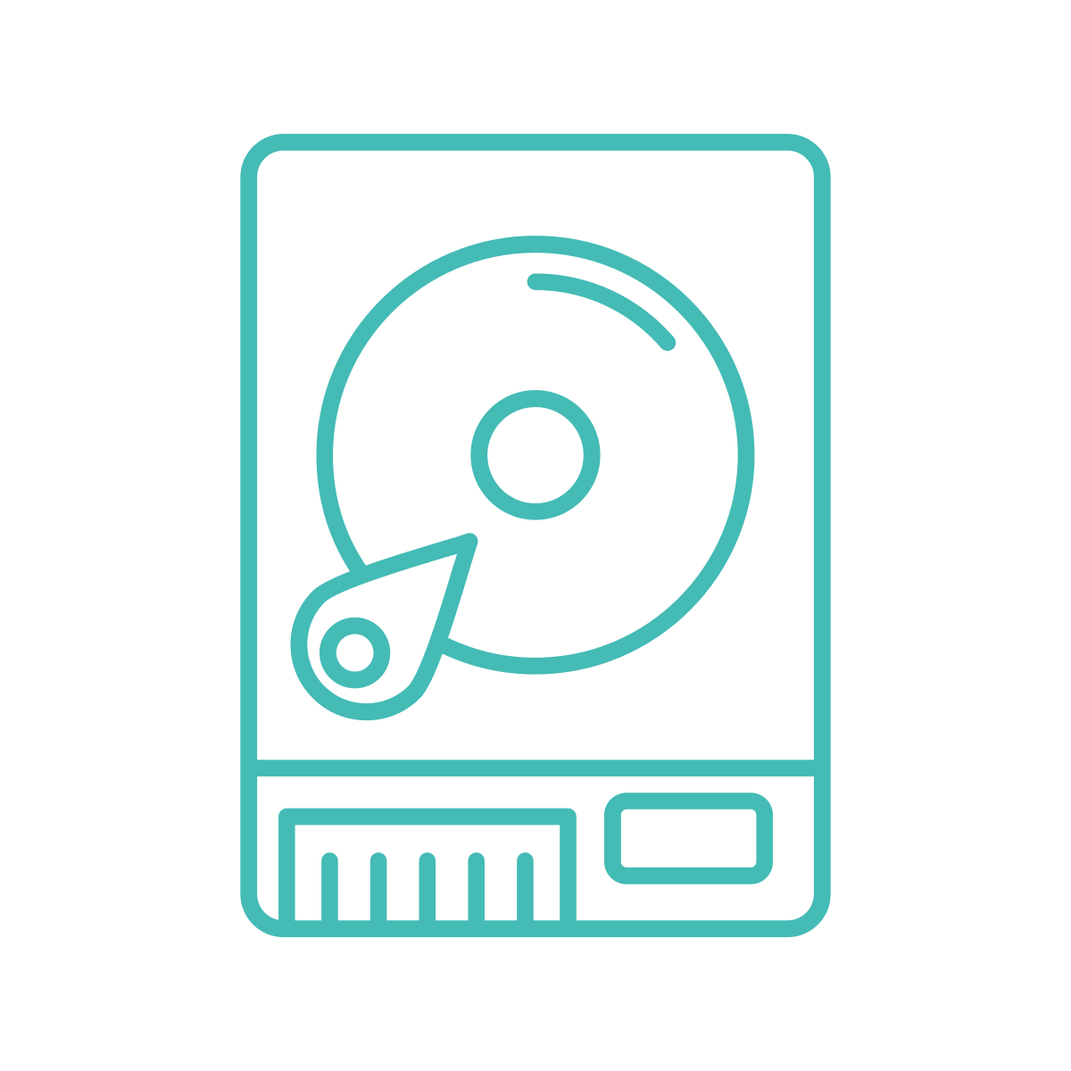 Outline of a hard drive with a data storage symbol