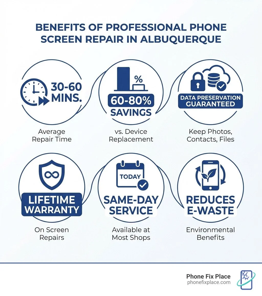 Infographic showing the benefits of professional phone screen repair in Albuquerque