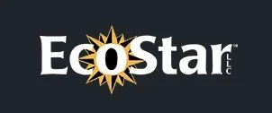 EcoStar logo with white text and a sunburst symbol behind the letter 'O' on a dark background.