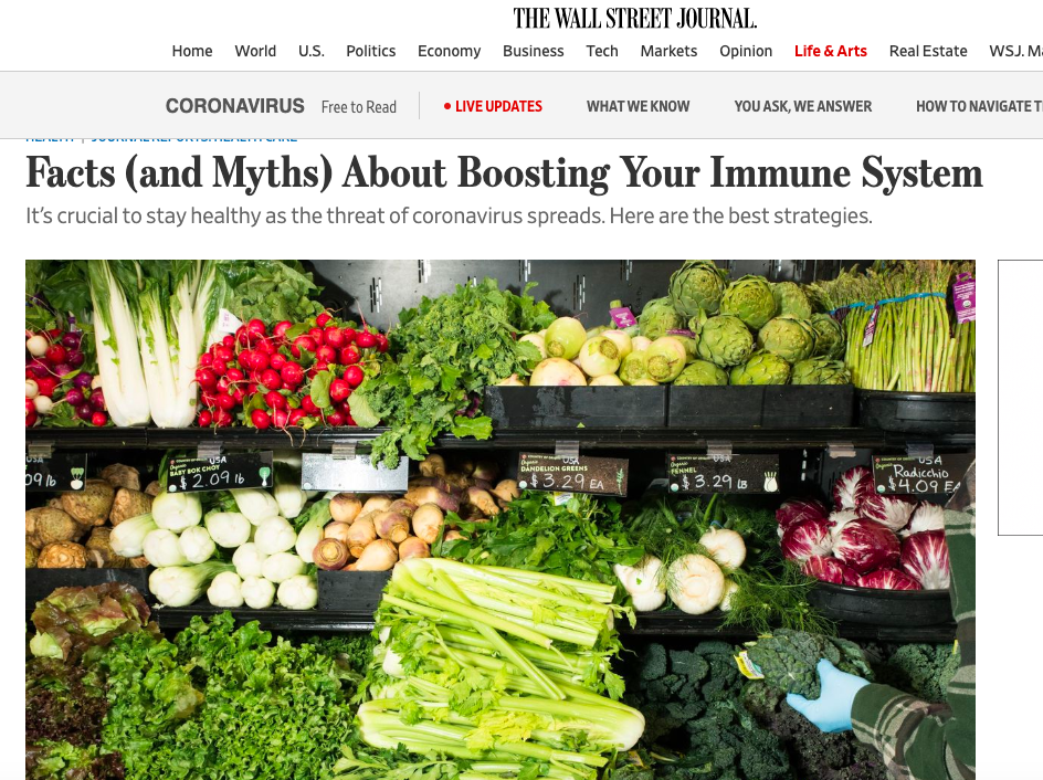 免疫力を上げる方法：FACTS &amp; MYTHS in WSJ