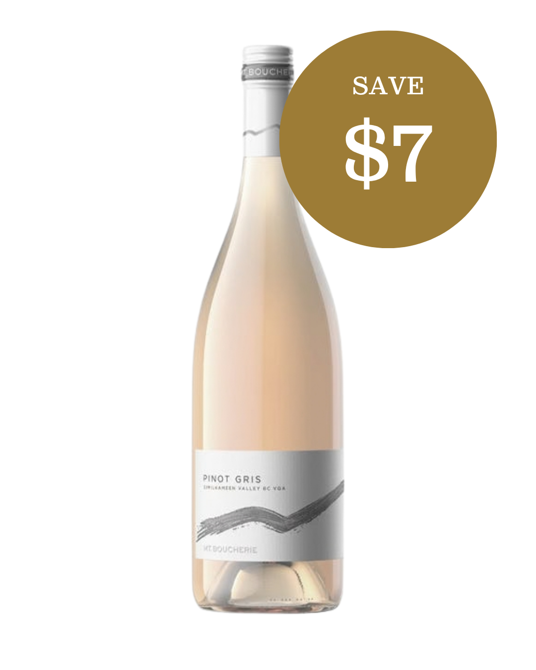 Mt Boucherie Pinot Gris wine bottle, save $7