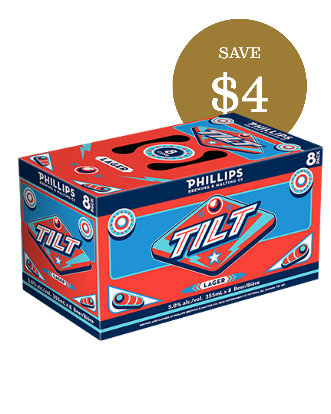 Phillips Tilt Lager 8-pack cans, save $4