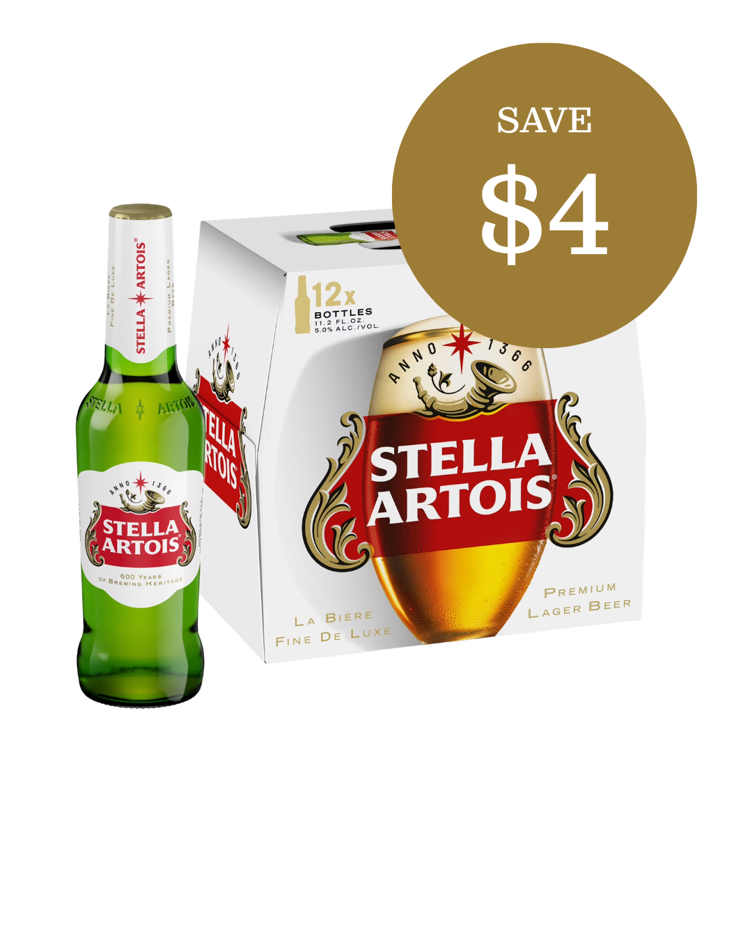 Stella Artois Premium Lager 12 pack bottles on sale at JAK's Beer Wine Spirits, May 2026