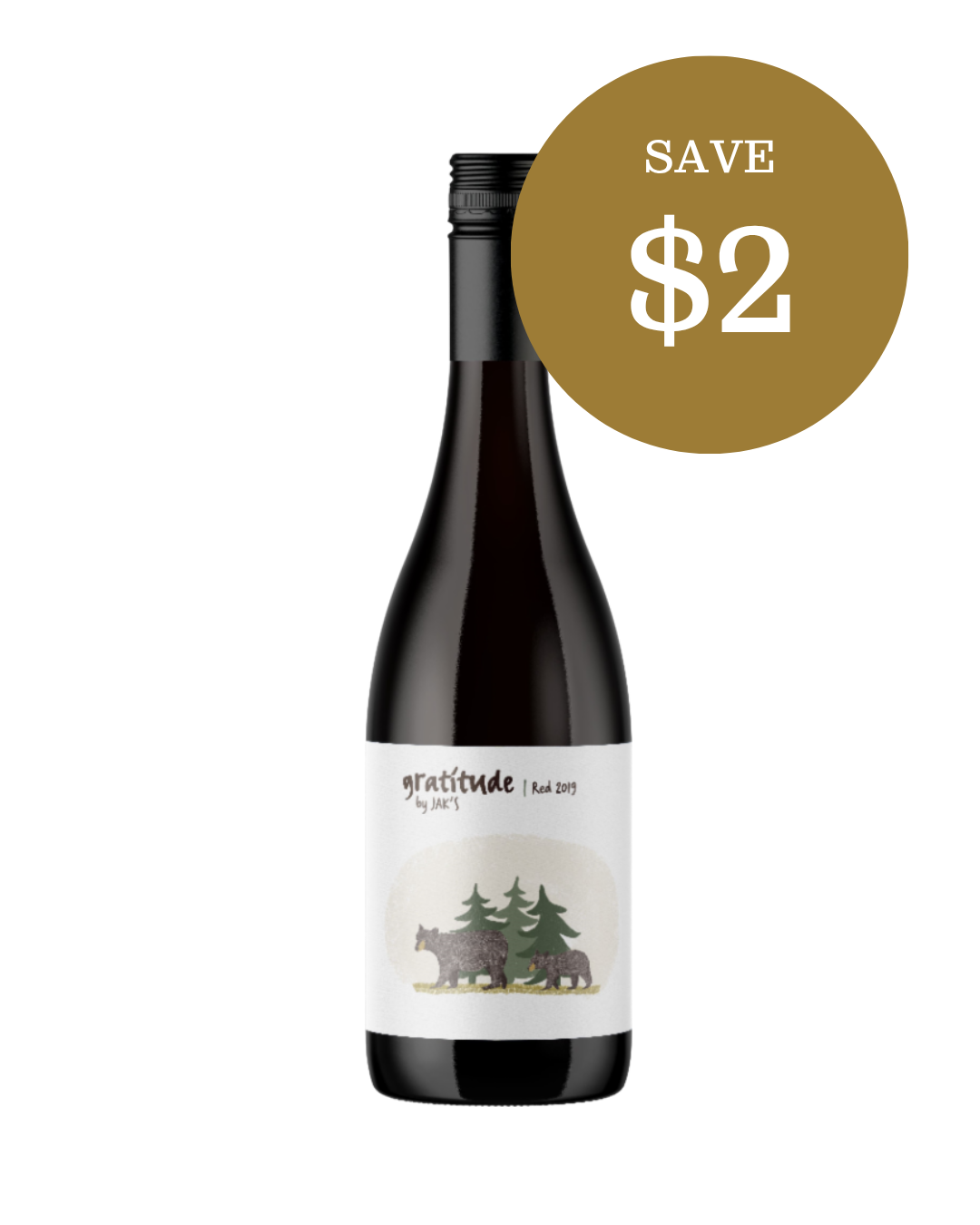 JAK's Gratitude Red 2019 wine bottle, save $2