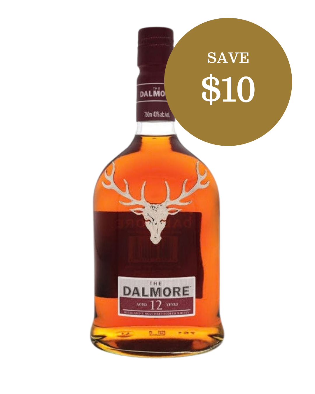 The Dalmore 12 Year Old Single Malt Scotch bottle, save $10