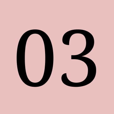 Number 03 in black on a pink background.